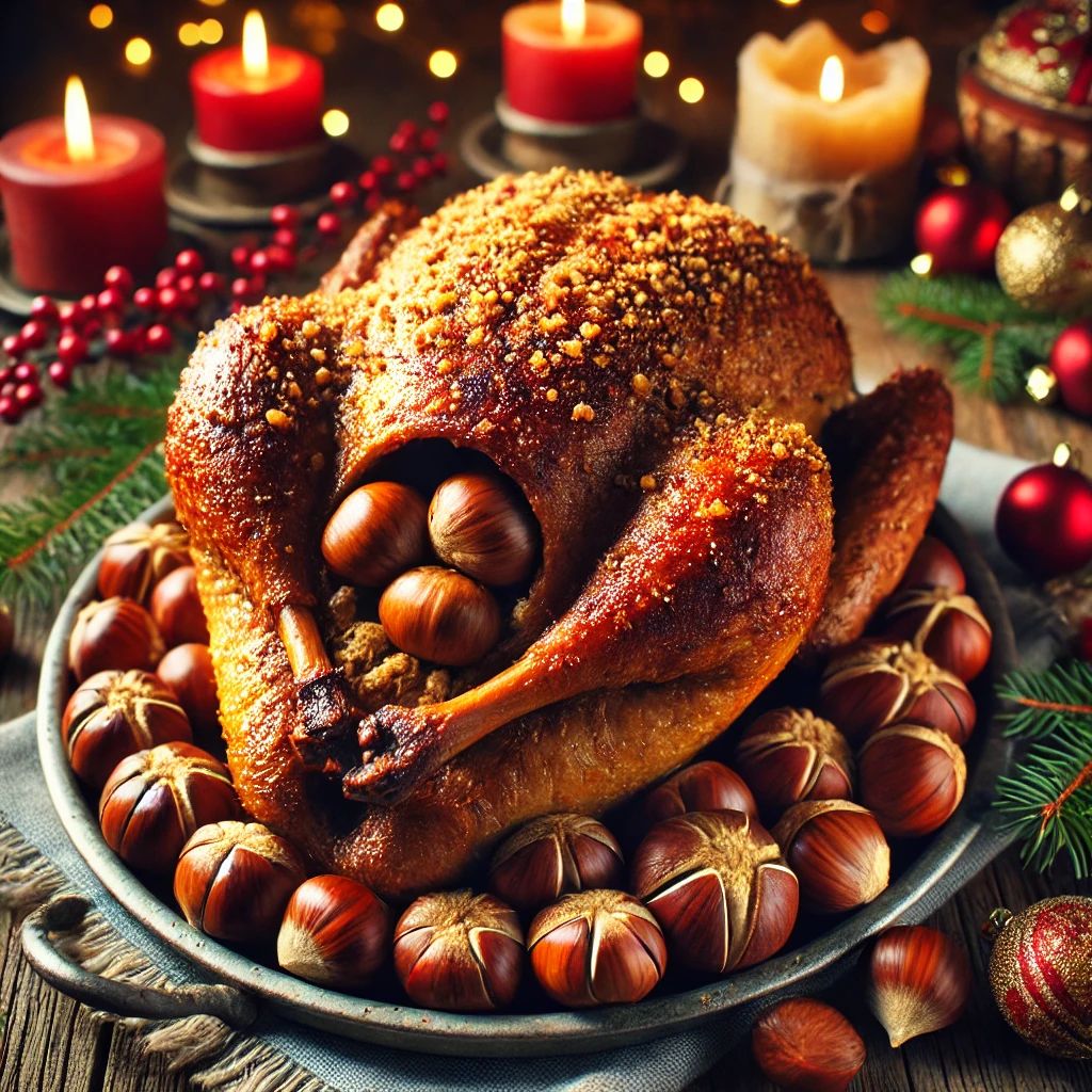 Gegrillte Weihnachtsgans mit Maronenfüllung