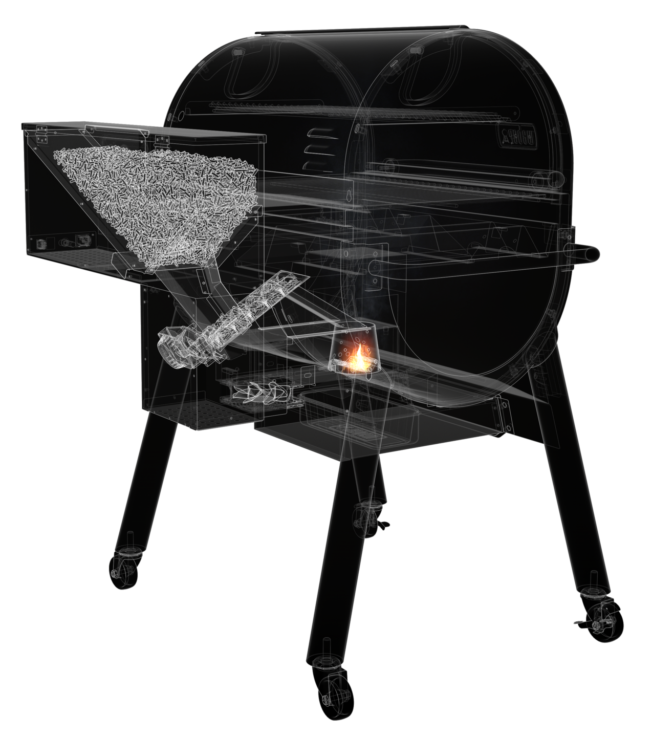 Die Pelletrutsche und Förderschnecke des Smoke Fire Pelletgrills sind ein einzigartiges funktionelles Design