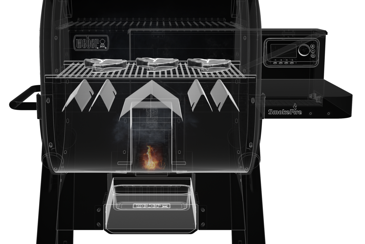 Der SmokeFire Pelletgrill von Weber verfügt über Flavourizer Bars anstatt einer großen Fettabtropfwanne
