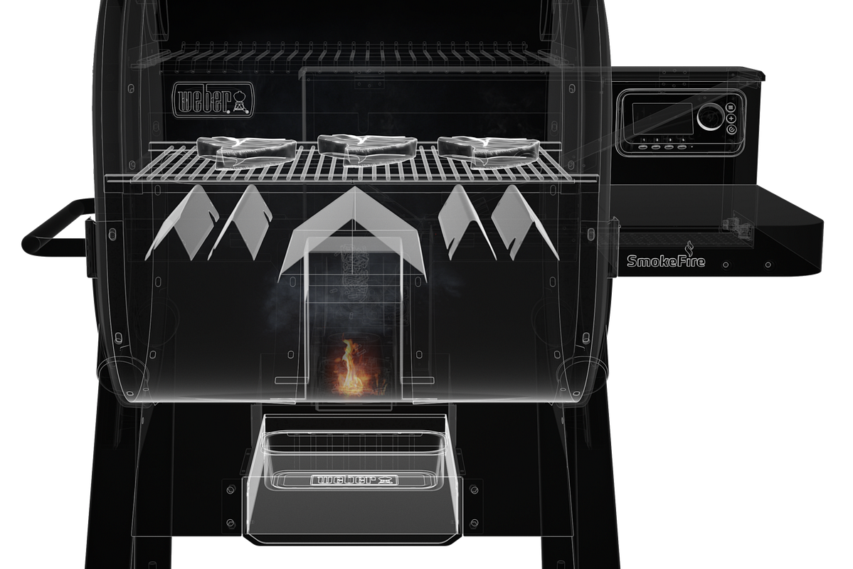 Der SmokeFire Pelletgrill von Weber verfügt über Flavourizer Bars anstatt einer großen Fettabtropfwanne