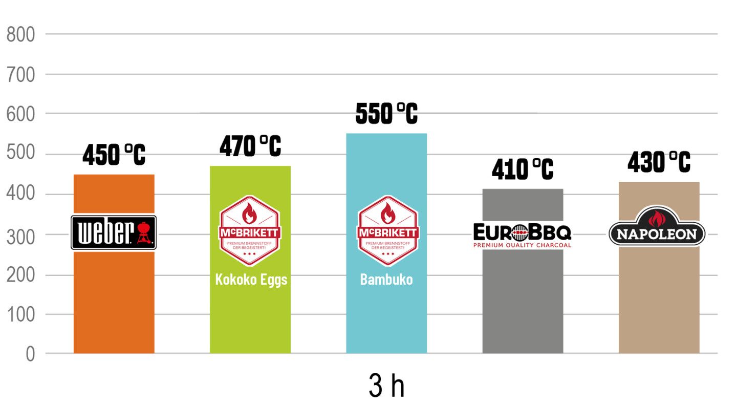 Temperatur der Briketts nach drei Stunden