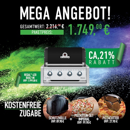 Broil King Einbau-Gasgrill REGAL 420 inkl. Schutzhülle, Pizzastein-Set und Pizzaschneider