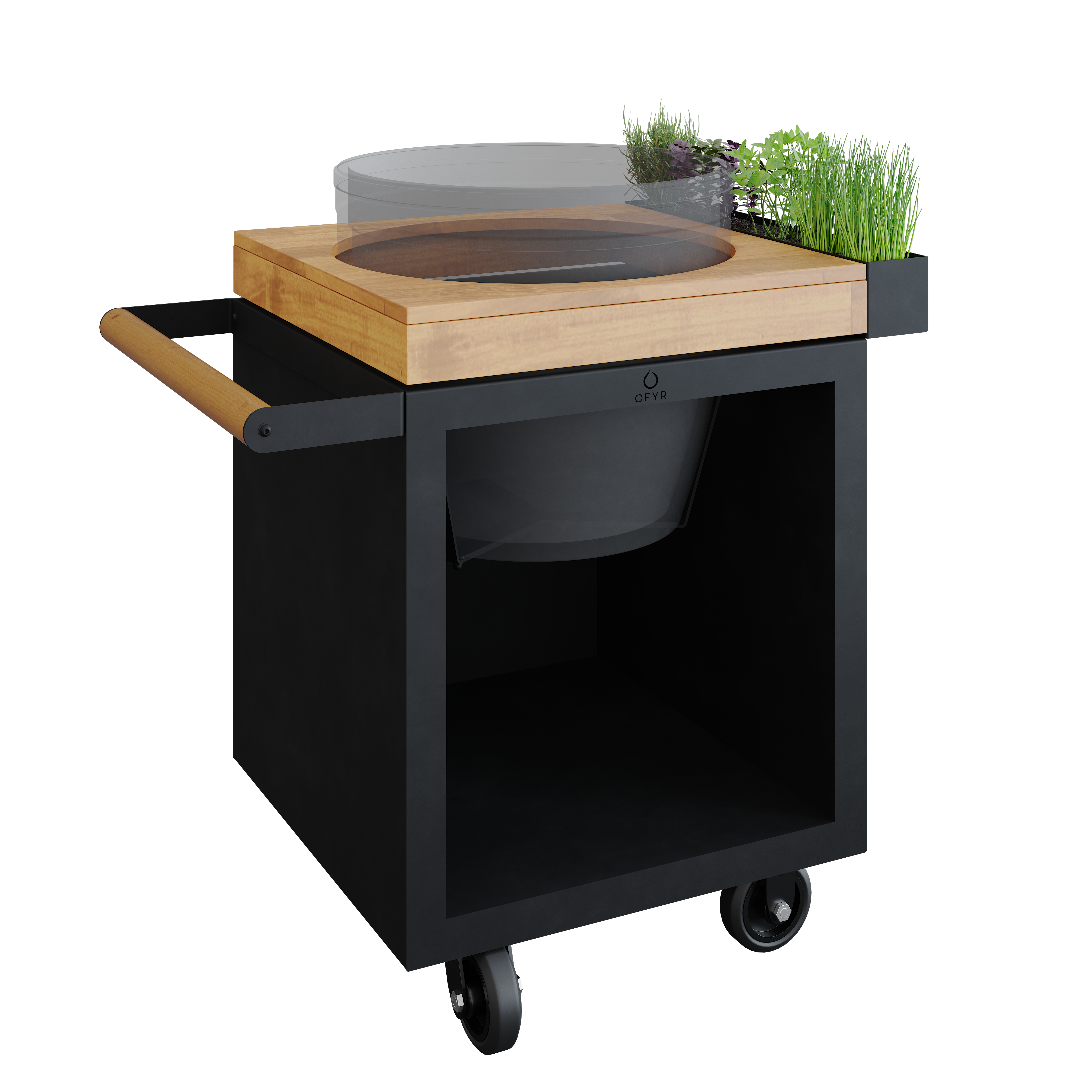 OFYR Kamado Table Black 65 PRO Teakholz BGE