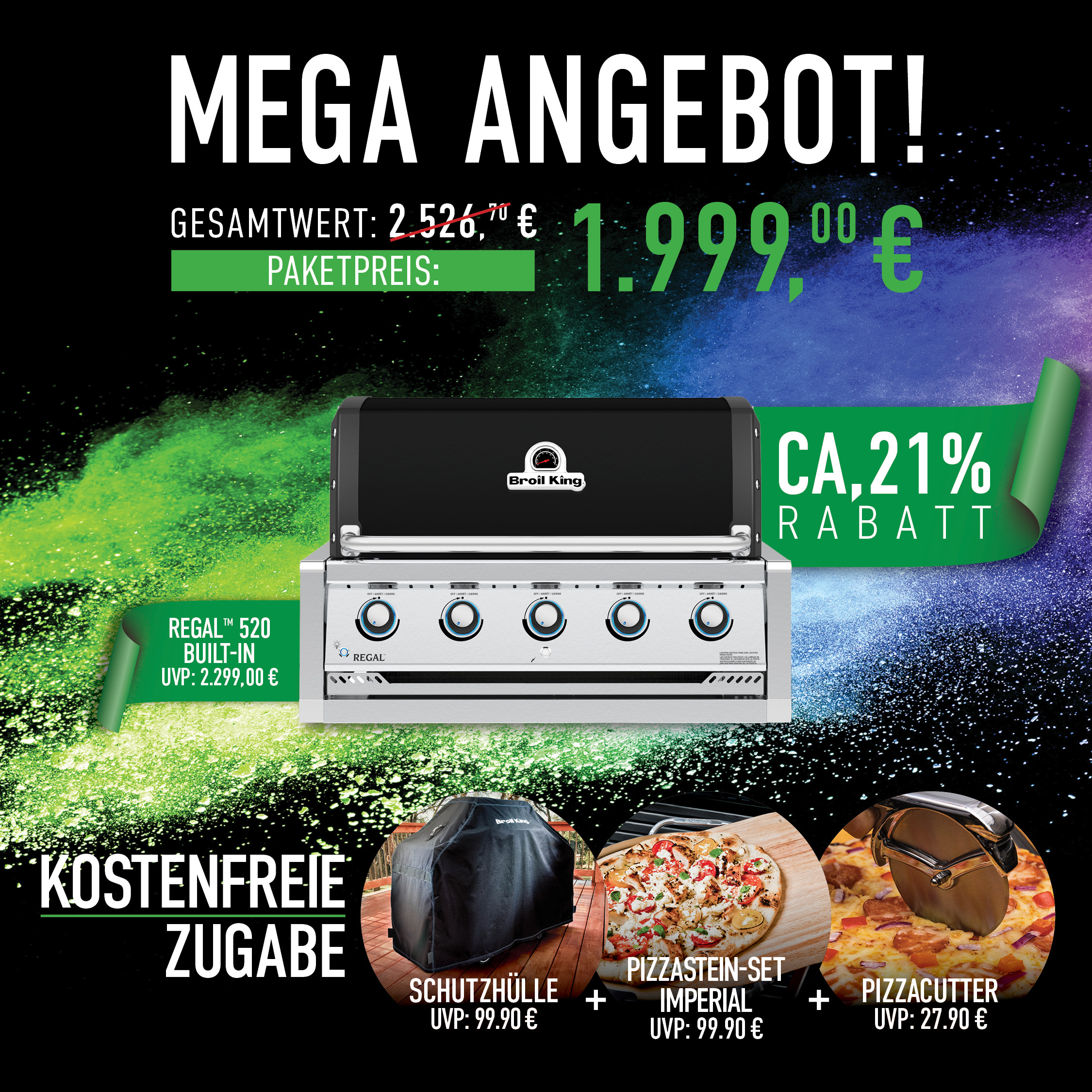 Broil King Einbau-Gasgrill REGAL 520 inkl. Schutzhülle, Pizzastein-Set und Pizzaschneider