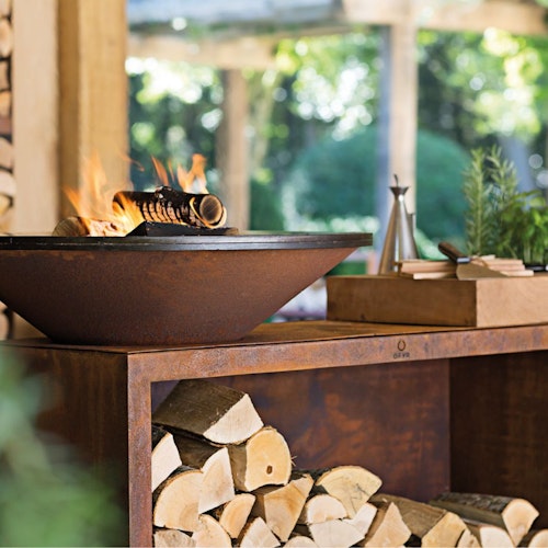 OFYR Plancha Grill Island Corten 85 Teakholz