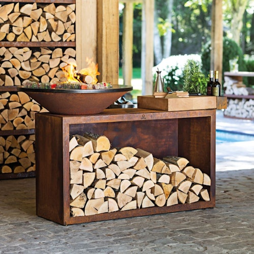 OFYR Plancha Grill Island Corten 85 Teakholz