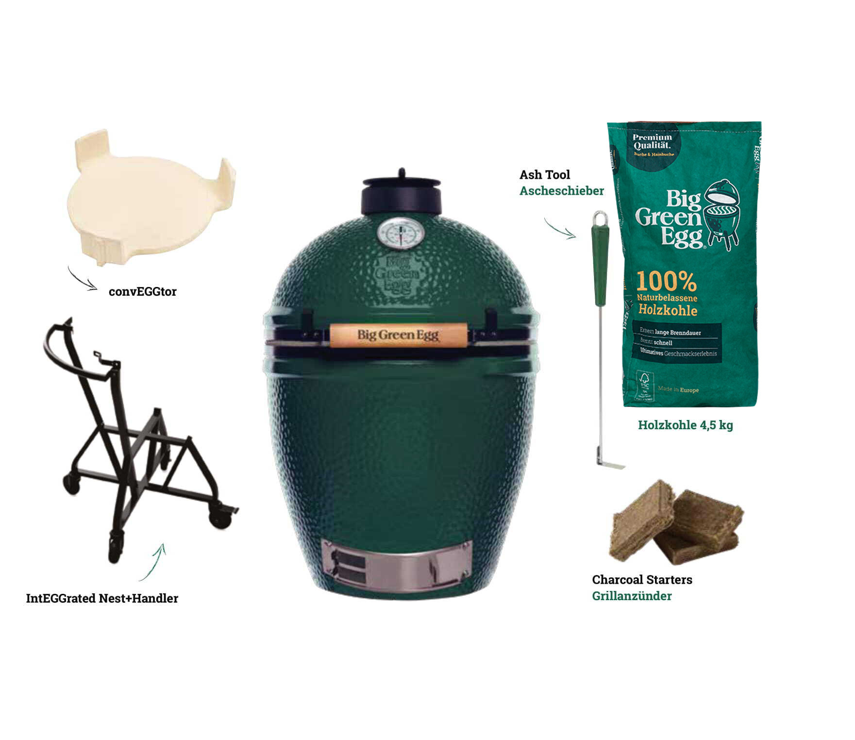 Big Green Egg Kamado Grill LARGE Starter Set inkl. 2x 4,5 kg 100% naturbelassene Holzkohle