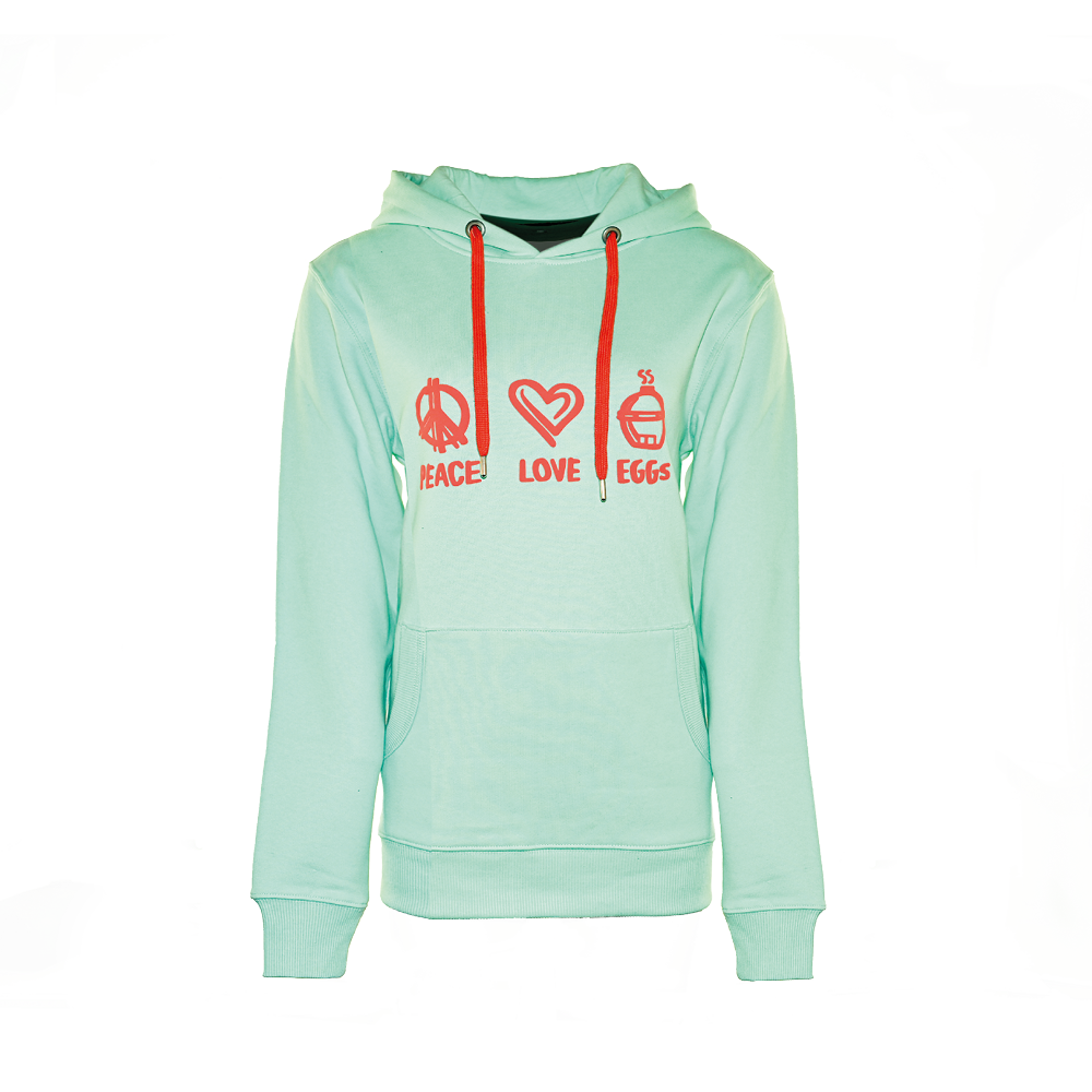 Big Green Egg Hoodie - Peace-love-Eggs - Mint/Coral